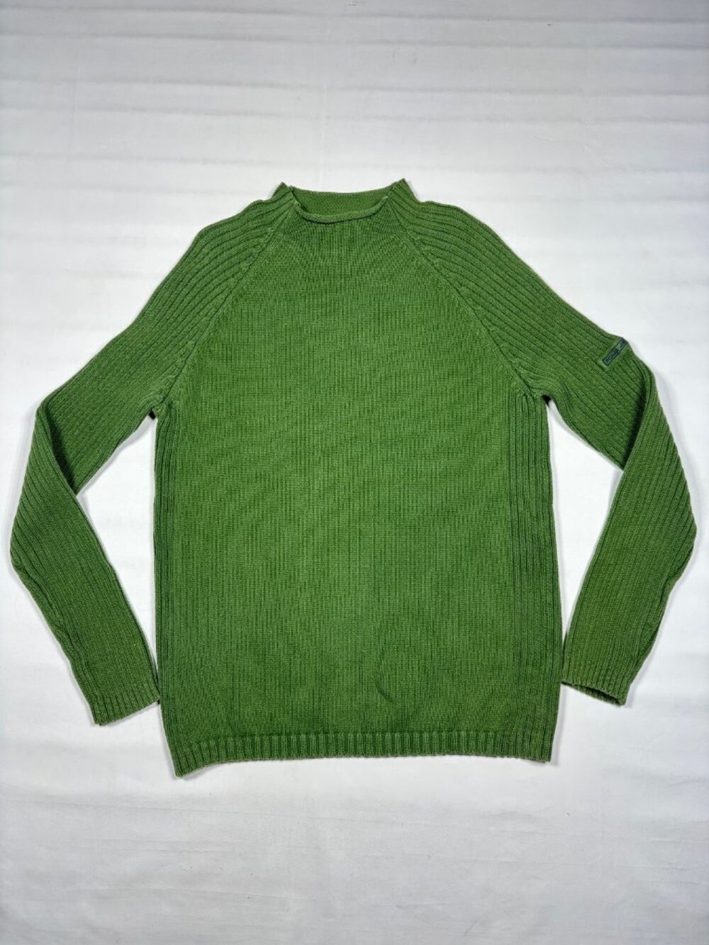 Vtg Polo Jeans Co Ralph Lauren Men's Medium Green Ribbed Knit Crew Sweater 90s